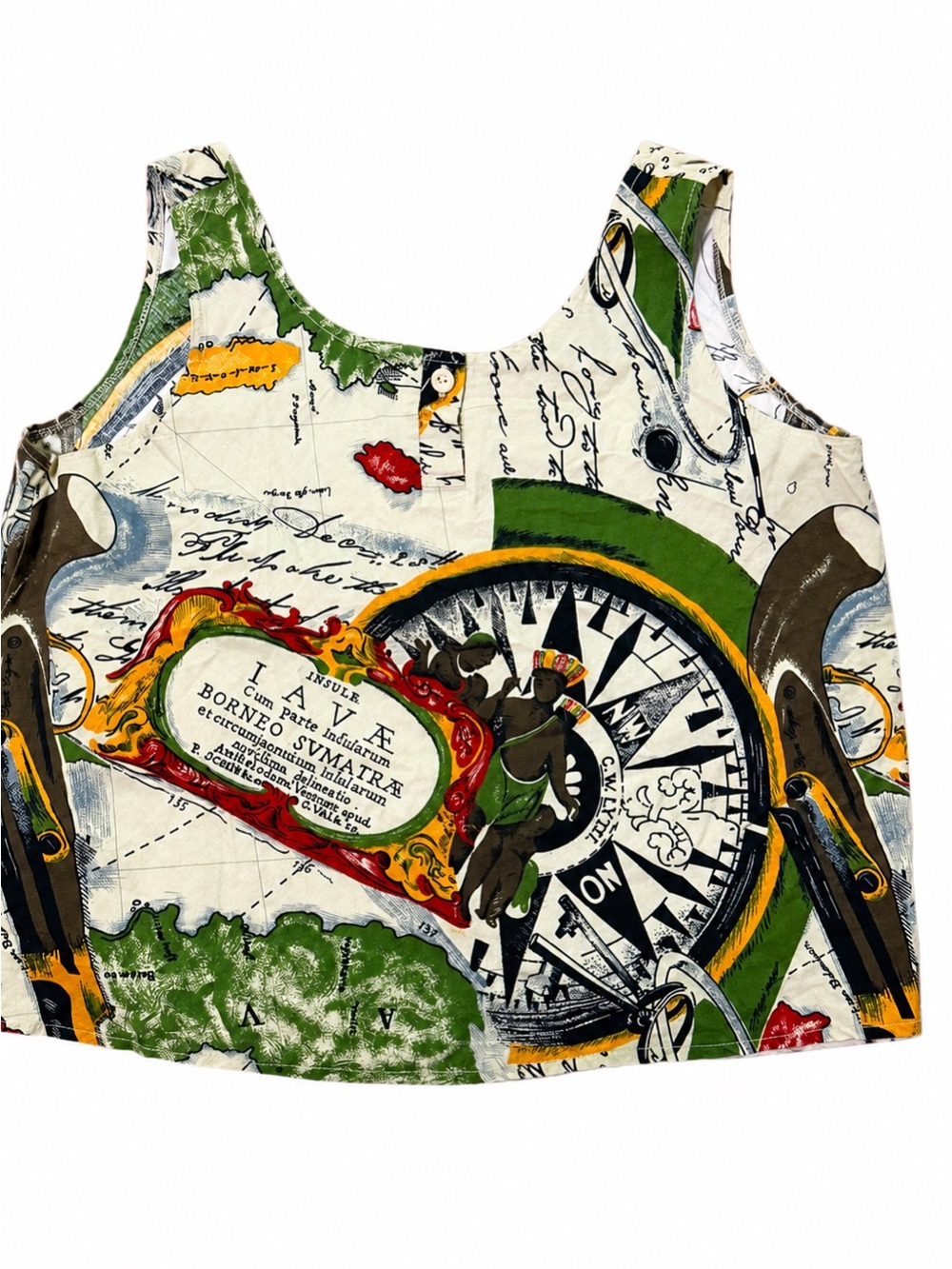 Vintage Eber Old World Map Print Cropped Tank Top Size L Made USA